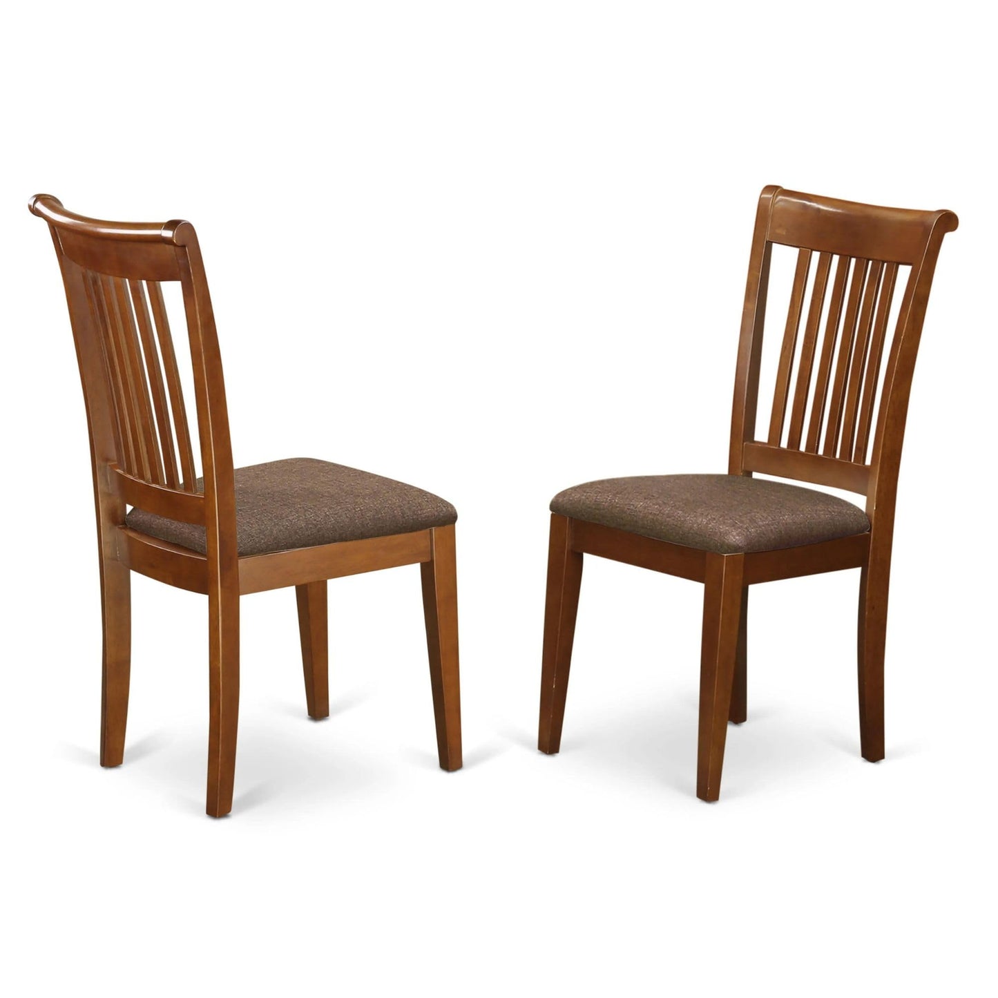 East West Furniture Portland Dining Linen Fabric Upholstered Wooden Chairs, Set of 2, Saddle Brown - WoodArtSupply