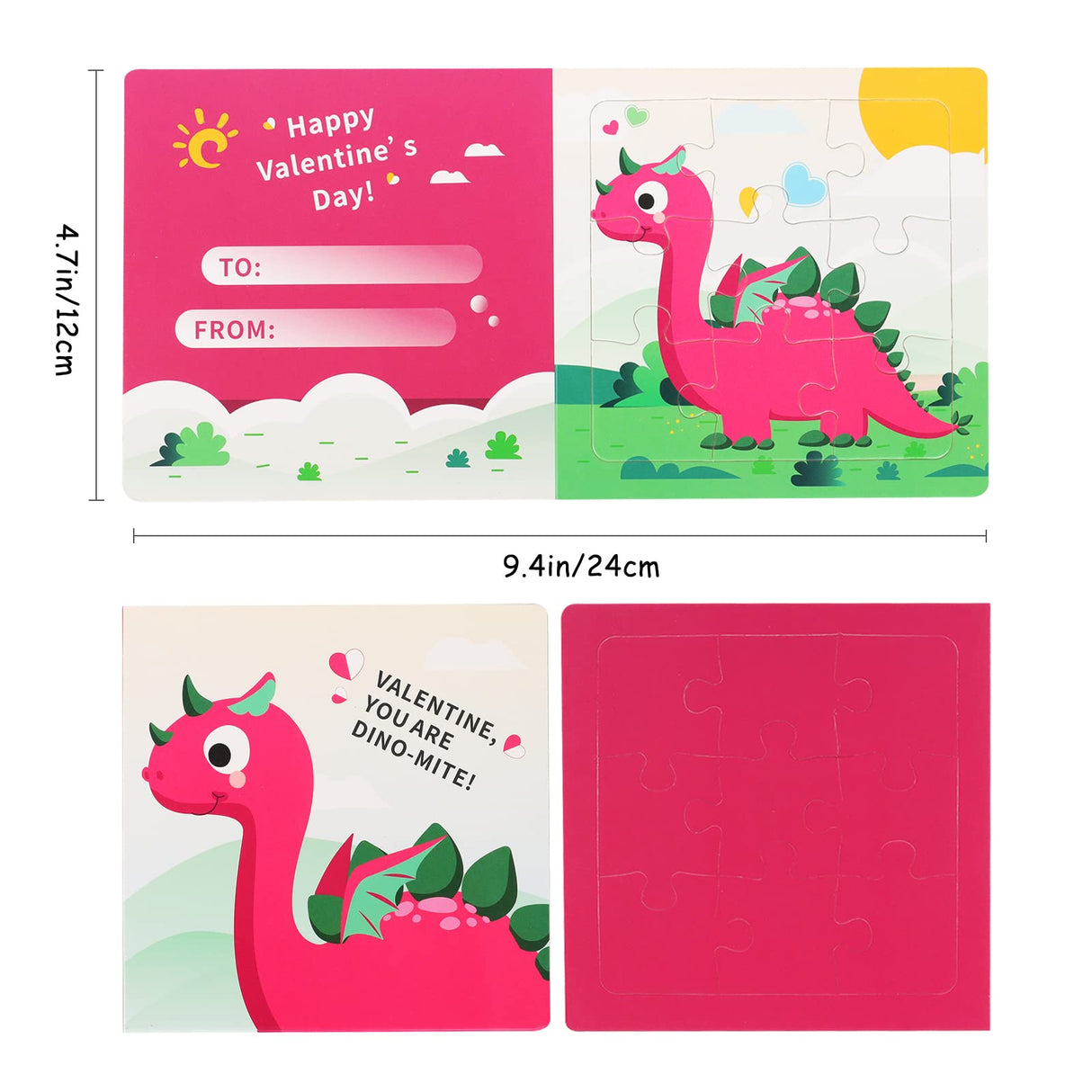Valentine's Day Puzzle for Kids, 27 Pack Dinosaur Jigsaw Puzzle Cards with Envelopes & Stickers Bulk -for School Classroom Class Boys Girls Toddlers Gift Exchanges and Kids Valentines Party Favor Sets POPGIFTU
