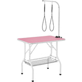 Yaheetech 36'' Dog Grooming Table, Adjustable Pet Foldable Grooming Table w/Double Loops/Mesh Tray Maximum Capacity Up to 220lbs, Pink Yaheetech