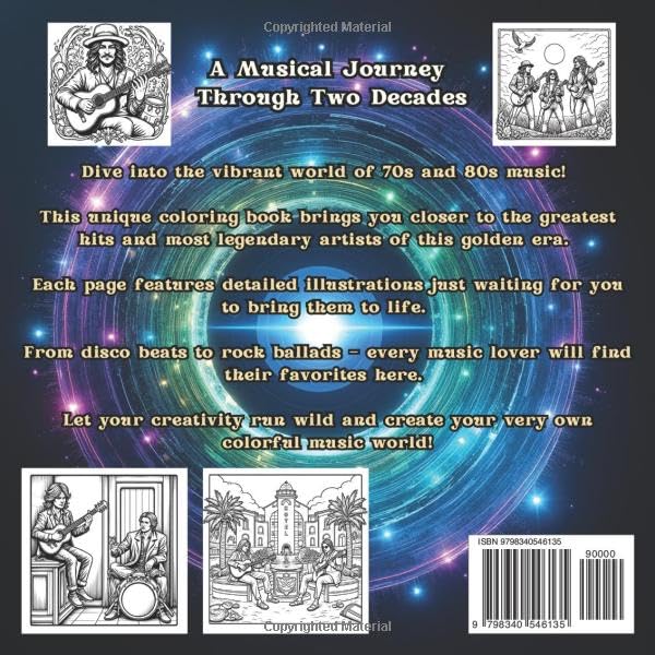 Songs of the 70s and 80s - Coloring Book Adventure: A Musical Journey Through Two Decades WoodArtSupply