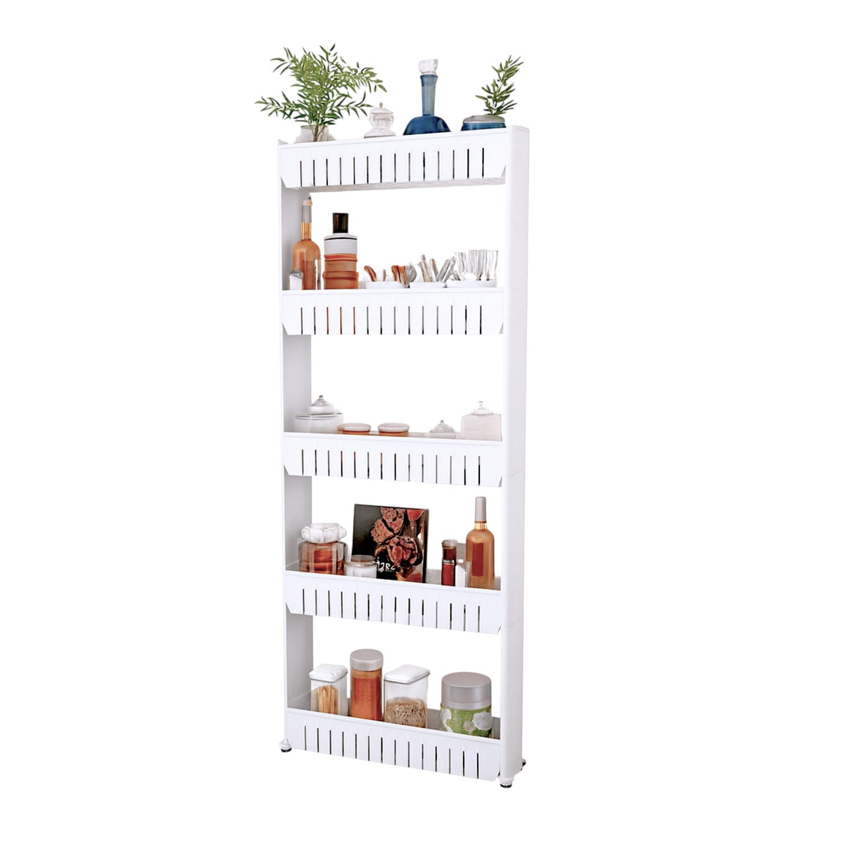 Slim Rolling Storage Cart - 5-Tier Utility Cart with Wheels for Bathroom, Kitchen, and Laundry Room - Bathroom Shelves by Lavish Home (White) Lavish Home
