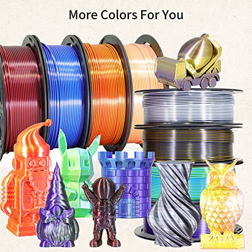 8 Spools Dual Color Silk PLA 3D Printer Filament Bundle, Silk White/Black, Red/Black, Gold/Black, Purple/Black, Purple/Blue, Red/Gold, Green/Blue, Yellow/Pink, 1.75mm Bicolor Silk PLA 250gX8 - WoodArtSupply