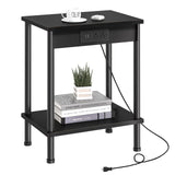 YUFAM End Table with Charging Station,Small Side Table,2-Tier Nightstand with Storage Shelf,Sofa Bedside Table for Small Spaces in Living Room,Bedroom,Office,Easy Assembly,Black YUFAM