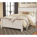 Ashley Furniture Willowton 65" W x 87" D Farmhouse Wood Queen Sized Panel Bed in Whitewash Finish Signature Design by Ashley