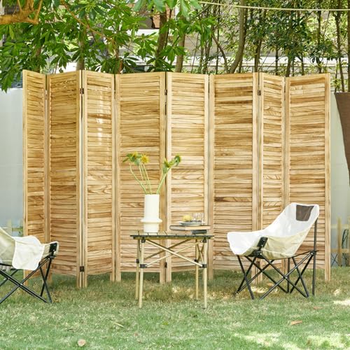 Room Partitions and Dividers, Temporary Wall with Double Hinges, 5.6 Ft Tall Folding Louver Wood Screen for Home Office Bedroom Hotel Decoration (8 Panels, Wood Color) Svimi