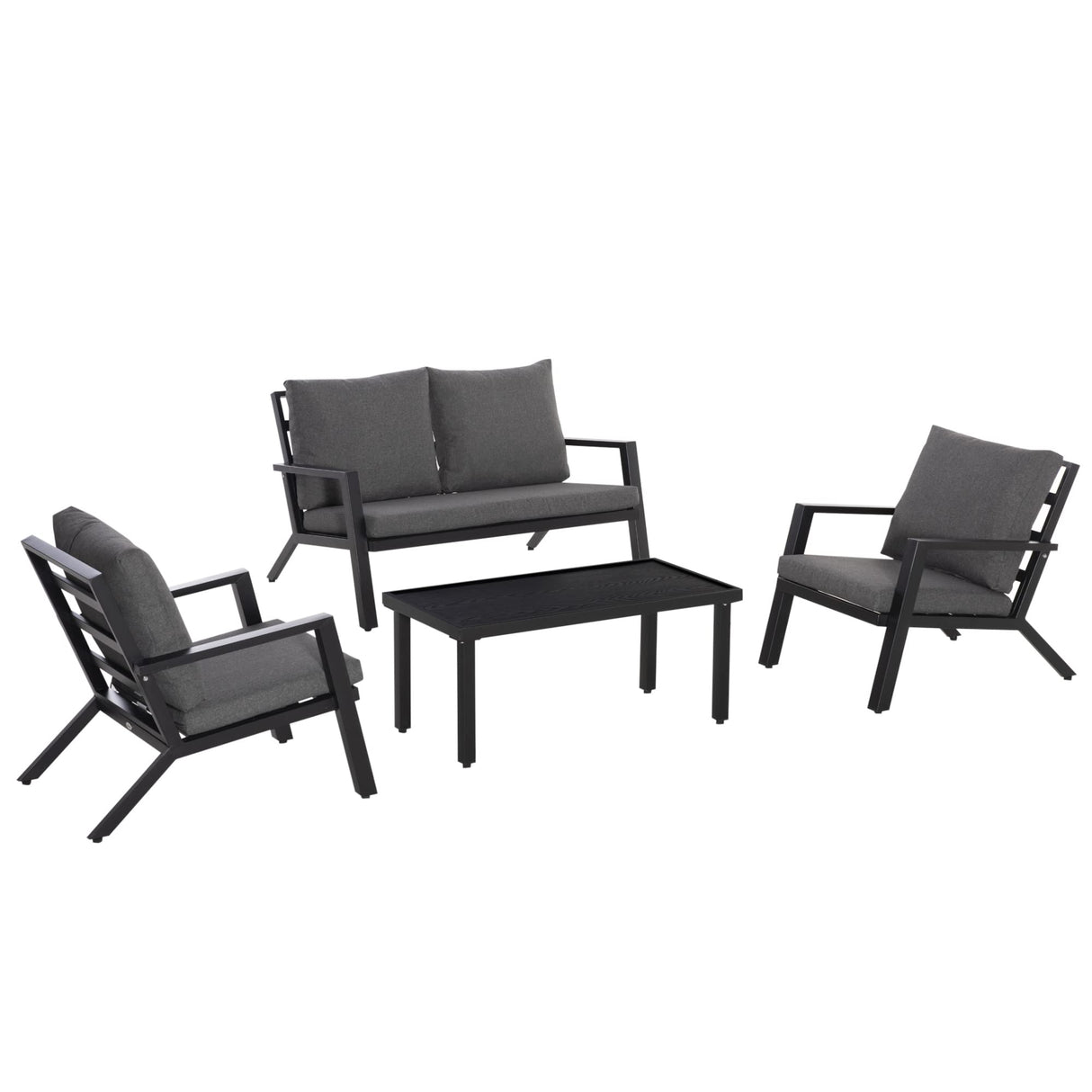 Outsunny 4 Piece Patio Furniture Set, Outdoor Conversation Set with Armchairs, Loveseat, Coffee Table and Cushions for Backyard, Poolside, Lawn and Garden, Black Outsunny