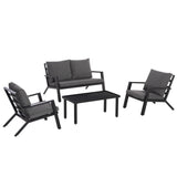 Outsunny 4 Piece Patio Furniture Set, Outdoor Conversation Set with Armchairs, Loveseat, Coffee Table and Cushions for Backyard, Poolside, Lawn and Garden, Black Outsunny