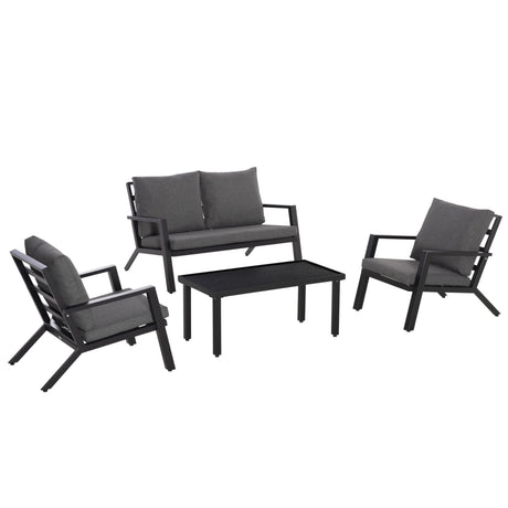 Outsunny 4 Piece Patio Furniture Set, Outdoor Conversation Set with Armchairs, Loveseat, Coffee Table and Cushions for Backyard, Poolside, Lawn and Garden, Black Outsunny