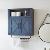 Wnutrees Farmhouse Medicine Cabinet with Two Barn Door, Rustic Wood Wall Cabinet with Adjustable Shelves, Over The Toilet Storage Cabinet with Towel Bar and Hooks for Bathroom, Laundry Room, Blue Wnutrees