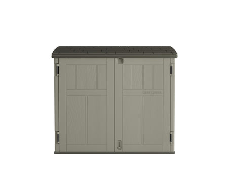 Craftsman Horizontal Shed, Compact Outdoor Storage System, 34 Cu. Ft. Capacity, Made in USA - Lockable Multi-Wall Resin Organizer for Garbage Cans, Garden Tools, Bins, Bikes and Yard Equipment CRAFTSMAN