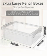 Sooez 6 Pack Extra Large Pencil Box, Plastic Pencil Case Crayon Box Bulk, Clear Marker Organizer Plastic Containers with Lid, Stackable Storage Box for Craft, Pen, Art, School Supply, Grey Sooez