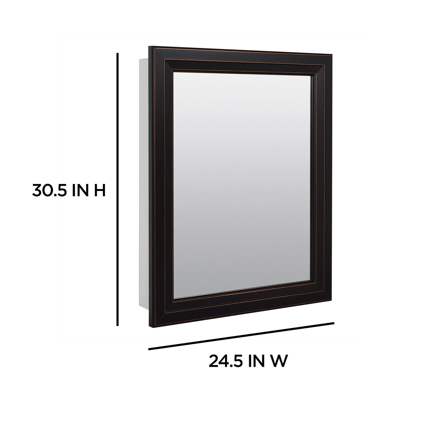 Zenna Home Surface or Recess Mount Framed Mirror Medicine Cabinet, 24.5” W x 30.5” H, Oil Rubbed Bronze