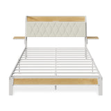WLIVE Queen Size Upholstered Bed Frame with 2 Side Shelves, Linen Tufted Storage Headboard with Charging Ports and LED Light, Metal Solid and Stable, No Box Spring Needed, Easy Assembly, Beige WLIVE