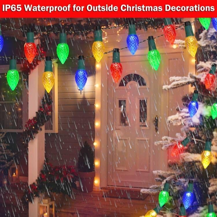 Newest Version 2 in 1 Outdoor Christmas Decorations and Solar Christmas Lights, 20-Pack Waterproof Solar C9 Strawberry Christmas Garden Stake Lights for Christmas Tree Garden Patio Yard Pathway