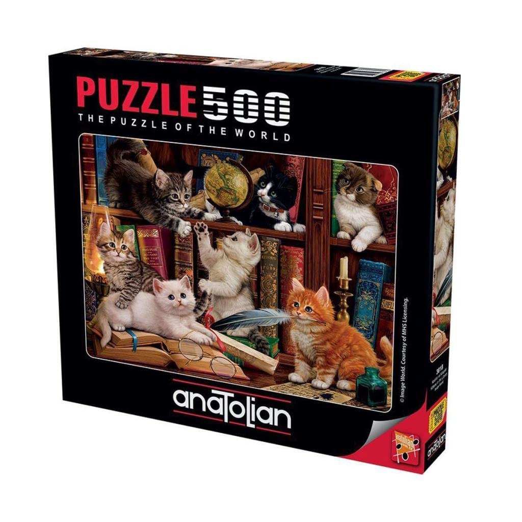 Anatolian Puzzle - Kittens in The Library - 500 Piece Jigsaw Puzzle #3618, Multicolor