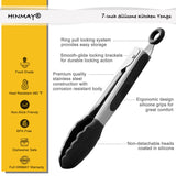 HINMAY Small Silicone Tongs 7-Inch Mini Serving Tongs, Set of 3 (Black Gray White) HINMAY