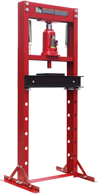 BIG RED ATY20011R Torin Steel H-Frame Hydraulic Garage/Shop Floor Press with Stamping Plates, 20 Ton (40,000 lb) Capacity, Red - WoodArtSupply