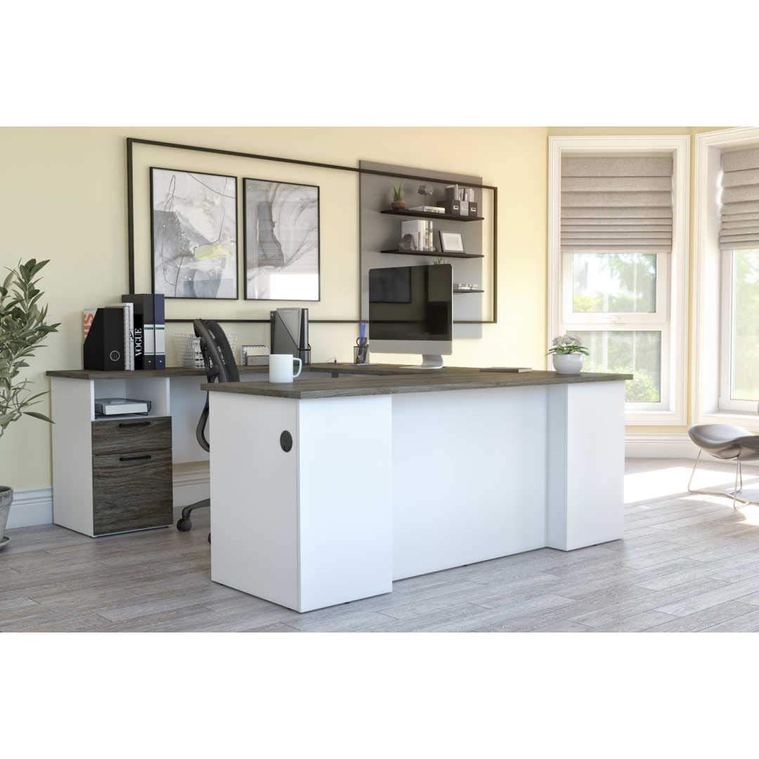 Bestar Norma U or L-Shaped Desk, 71W, Walnut Grey & White Bestar