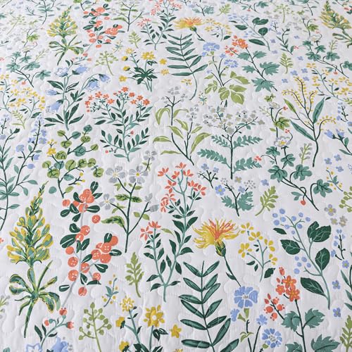 HoneiLife Floral Quilt King Size - 3 Pieces Microfiber Quilt Sets Lightweight Bedspreads Wildflower Coverlets Retro Bed Cover King Quilt Bedding Set All Season Quilts HoneiLife