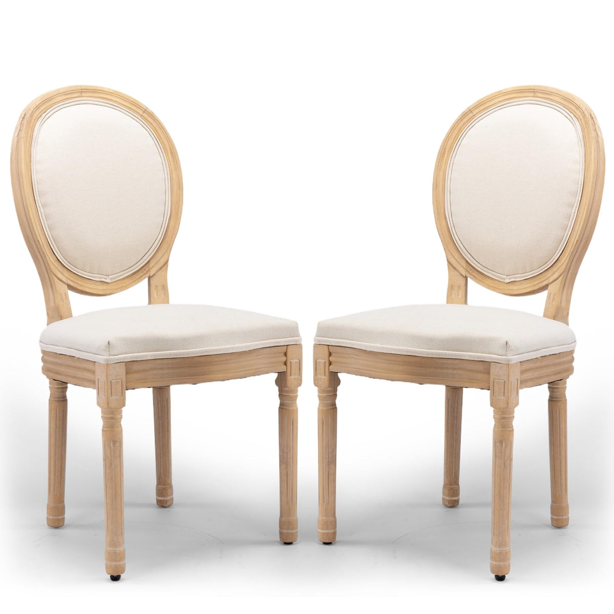 SoarTalent Upholstered Dining Chairs Set of 2 French Country Oval Fabric Back Kitchen Side Chair with Wood Legs for Dining Room, Kitchen, Restaurant(Beige-Fabric) SoarTalent