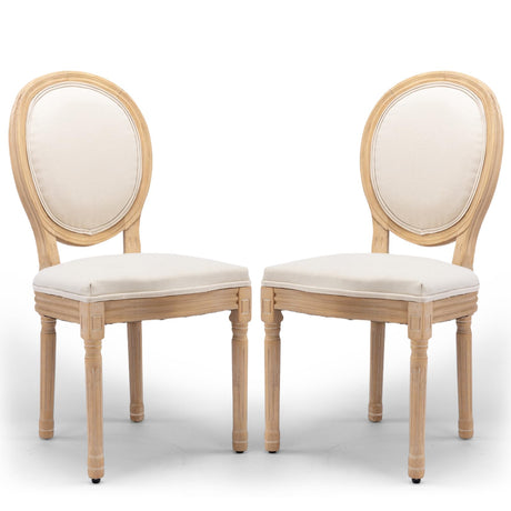 SoarTalent Upholstered Dining Chairs Set of 2 French Country Oval Fabric Back Kitchen Side Chair with Wood Legs for Dining Room, Kitchen, Restaurant(Beige-Fabric) SoarTalent