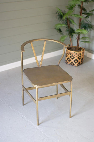 KALALOU CLL2437 Antique Brass Finish Metal Wishbone Chair