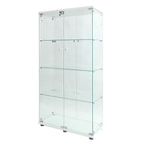 nifoti 64.5" H 4-Shelf LED Lights Glass Display Cabinet with Double Door,Modern Curio Cabinet Collection Display Case,Floor Standing Bookshelf Glass Case with Lock for Living Room,Home Office (White) nifoti