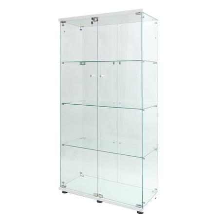 nifoti 64.5" H 4-Shelf LED Lights Glass Display Cabinet with Double Door,Modern Curio Cabinet Collection Display Case,Floor Standing Bookshelf Glass Case with Lock for Living Room,Home Office (White) nifoti