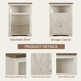 ChooChoo Farmhouse Corner Cabinet, Small Corner Storage Cabinet with Barn Door Design and Adjustable Shelf, Home Space Saver for Living Room, Bathroom, Kitchen, Soft White & Brown ChooChoo