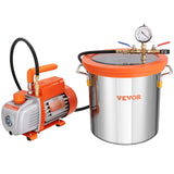 VEVOR 3 Gallon Vacuum Chamber and 3.5 CFM Pump Kit, Tempered Glass Lid Vacuum Degassing Chamber Kit, Single Stage Vacuum Pump with 250 ml Oil Bottle, for Stabilizing Wood, Degassing Silicones, Epoxies VEVOR