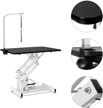 Afqxf Hydraulic Dog Grooming Table Heavy Duty for Small/Medium/Large Dogs, Pet Grooming Table with Adjustable Overhead Arm and Noose, Height Adjustable 21''-36'', 42.5''/ Black