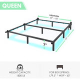QEROMY Queen Bed Frame for Box Spring, 7 Inch Metal Bed Frame with LED Lights, 9-Legs Support Bed Base, Tool-Free Easy Assembly QEROMY