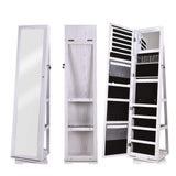 sogesfurniture Lockable Floor Standing Wooden Jewelry Armoire with Full Length Mirror 360°Rotatable Jewelry Organizer Cabinet Lockable with Storage sogesfurniture