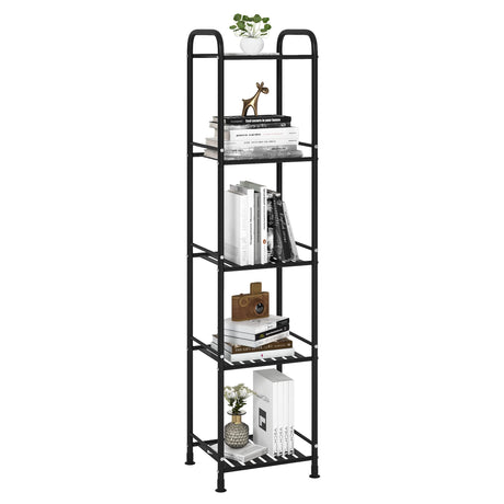 JSB 5 Tier Narrow Bathroom Shelving Unit, Kitchen Storage Rack Organizer Metal Corner Shelf for Living Room Laundry Pantry (Matte Black, 5 Tier) JSB