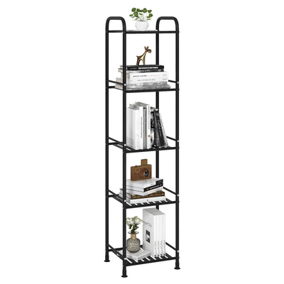 JSB 5 Tier Narrow Bathroom Shelving Unit, Kitchen Storage Rack Organizer Metal Corner Shelf for Living Room Laundry Pantry (Matte Black, 5 Tier)
