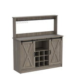 4ever2buy Farmhouse Coffee Bar Cabinet with Sliding Barn Doors, 50 Inch Coffee Bar Hutch with 6 Hooks and 9 Mug Rack, Hutch Cabinet with Storage for Living Room 4ever2buy