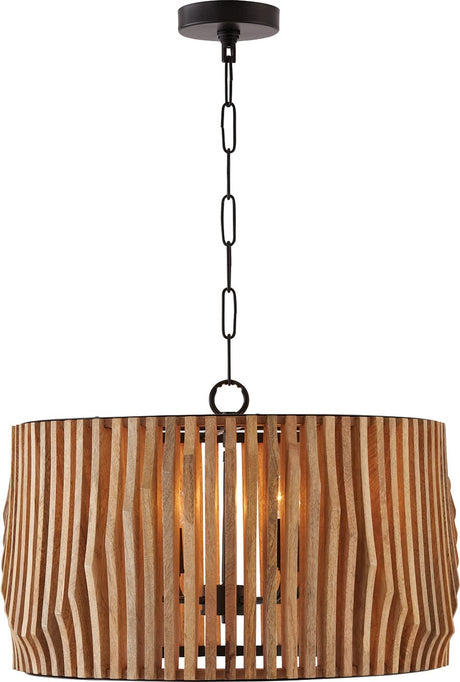 Capital Lighting 344642WK Archer Modern Artisan-Crafted Mango Wood Drum Pendant Ceiling Light Fixture, 4-Light 240 Total Watts, 15" H x 24" W, Light Wood and Matte Black Capital Lighting Fixture Company