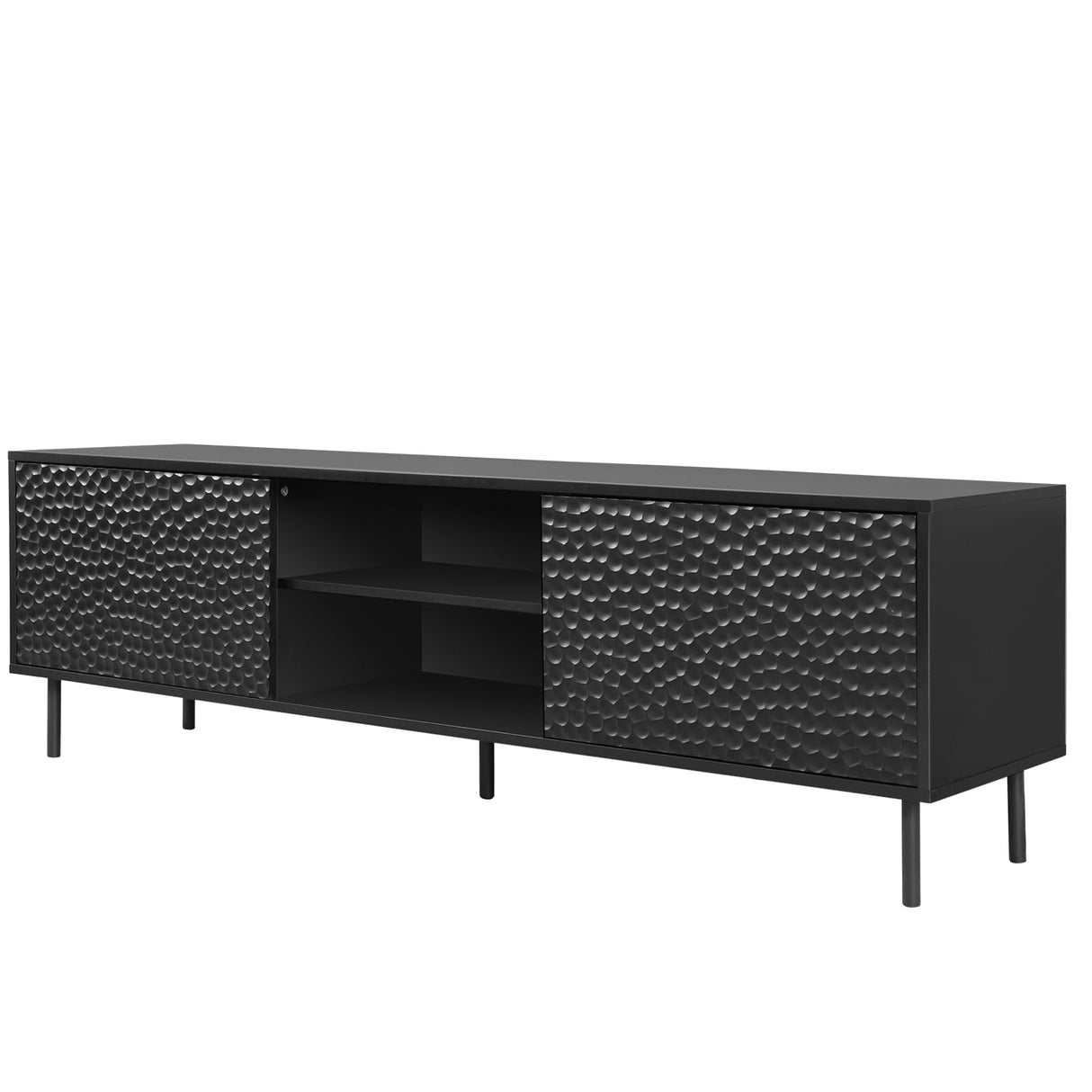 ANJ Modern TV Stand Console with Storage, 63-Inch, Textured Honeycomb Pattern, Black ANJ