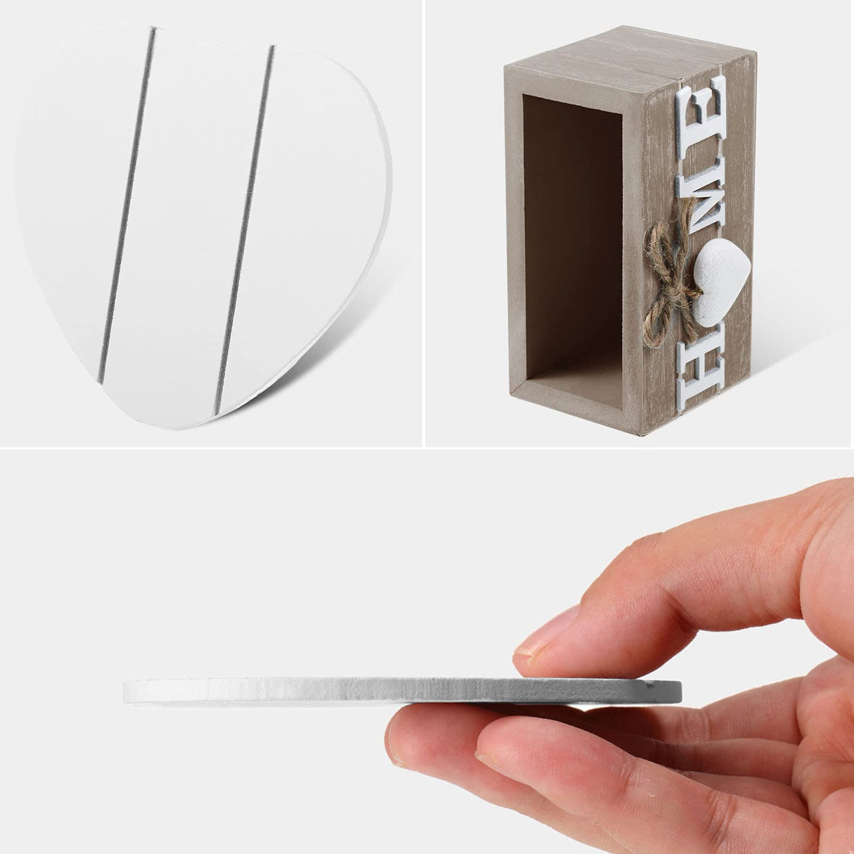 Wooden Heart Coasters for Drinks Set of 6 Funny Farmhouse Coasters with Holder for Coffee Table Protection Housewarming Gifts for New Home Decoration, 4 Inch(Home,Brown) Patelai