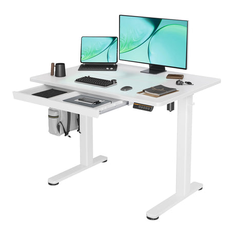 Claiks Standing Desk with Drawers, Stand Up Electric Standing Desk Adjustable Height, Sit Stand Desk Computer Workstation, 40 Inch, White Claiks