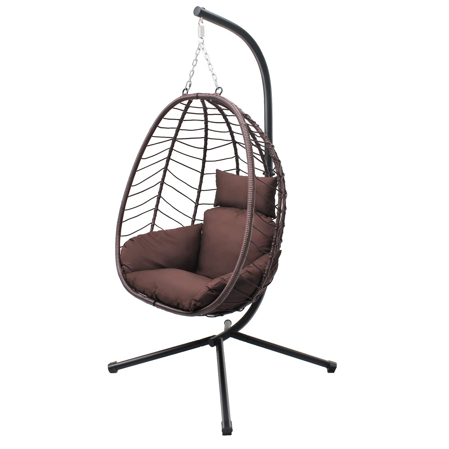 VARVIND Hanging Egg Chair with Stand Patio Hammock Swing Chair, Basket Wicker Rattan Adjustable Height UV Resistant Indoor Outdoor Use 350Lbs Brown - WoodArtSupply