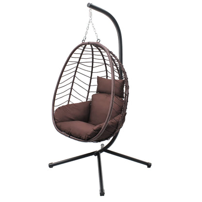 VARVIND Hanging Egg Chair with Stand Patio Hammock Swing Chair, Basket Wicker Rattan Adjustable Height UV Resistant Indoor Outdoor Use 350Lbs Brown - WoodArtSupply