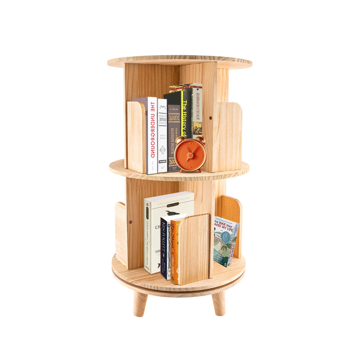 Upyouths 2-Tier Rotating Bookshelf – Multi-Functional Floor Standing Organizer in Wooden Design Upyouths