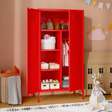 LINGZOE 2 Magnetic Doors Steel Wardrobe Closet Storages Accent Cabinet with Hanging Rod and Laminate,Classified Storage Metal Tall Storage lockers Armoire with Leg for Home Bedroom(red) LINGZOE