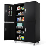 VINGLI Large Garage Storage Cabinet with 4 Doors, Upgraded Height & Wide & Deep, 43''W x 23''D x 75''H, Oversized Metal Storage Cabinet with Pegboards Wheels Locks and Adjustable Shelves (Black) VINGLI