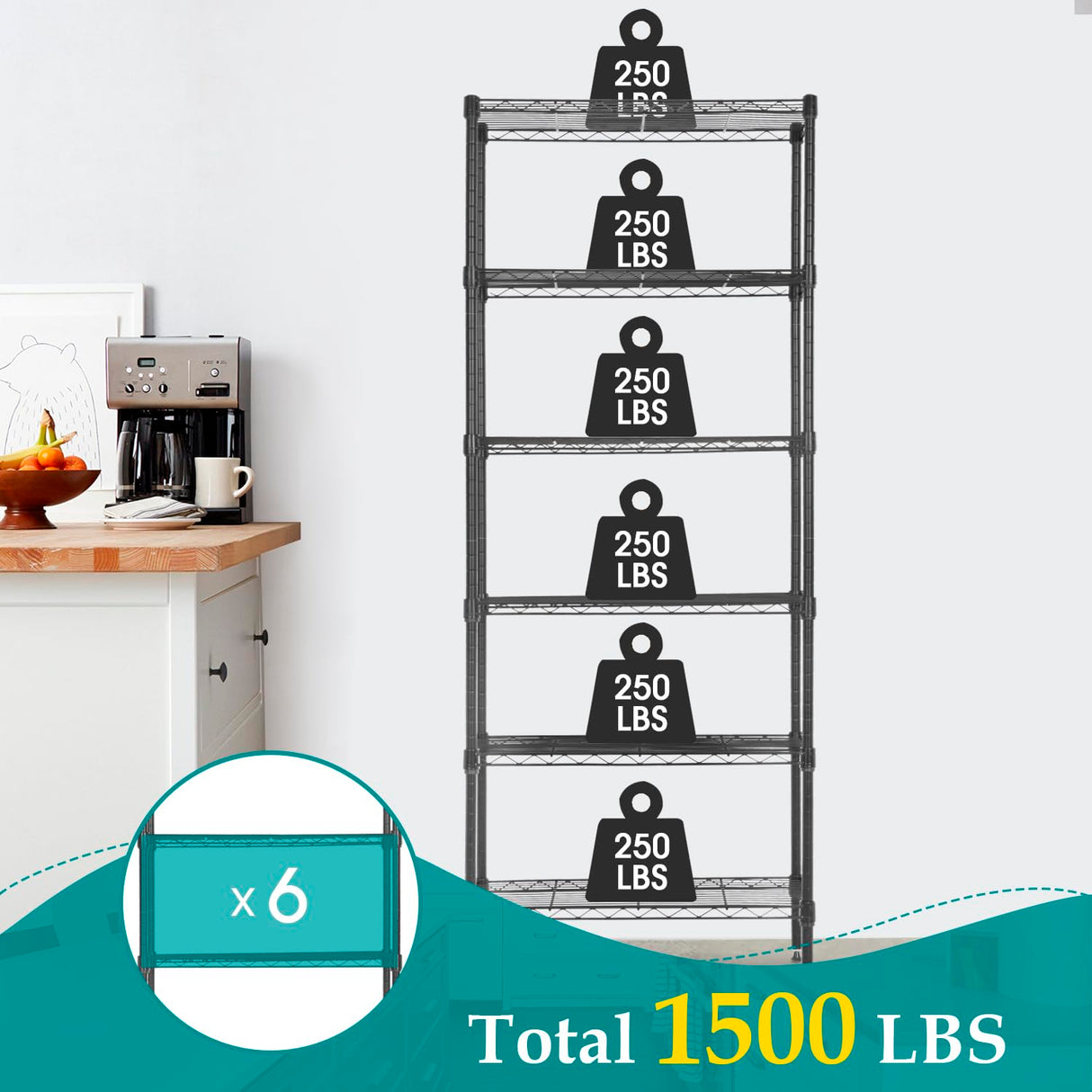 PayLessHere | 6-Tier Wire Shelf | 23"x13"x59" | Black | Adjustable Racks | Heavy-Duty Storage Shelves, Holds Upto 1500 lbs | Rust-Resistant, No-Tool Assembly | for Home, Garage Shelving PayLessHere