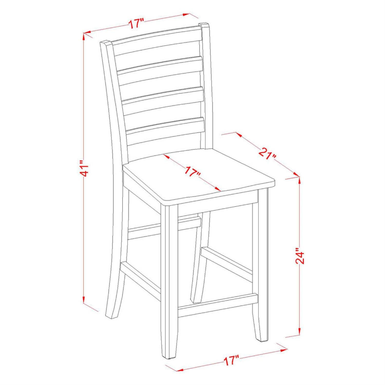 East West Furniture FAS-BLK-W Fairwind Counter Height Barstools - Ladder Back Wood Seat Chairs, Set of 2, Black & Cherry - WoodArtSupply