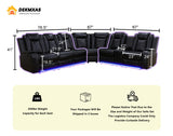 Dekmxas Living Room Furniture Set, Power Sectional Recliner Sofa Set with LED Light,Black Air Leather Power Reclining Sofa with 2 Recliner Seats/Cup Holders/USB Port/Storage Console for Living Room Dekmxas