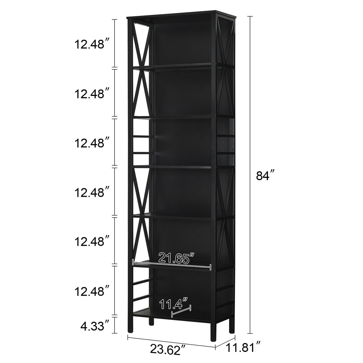 HOMISSUE Bookshelf, 7-Tier Bookshelf, Rustic Wood Metal Bookshelves and Bookcases, Freestanding Open Bookshelf, Industrial Tall Bookcase for Home Office, Living Room and Bedroom, Black HOMISSUE