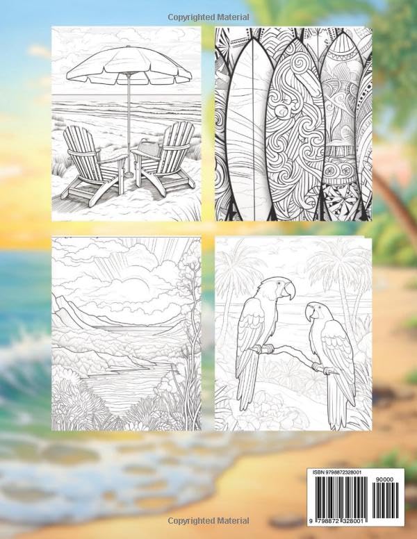 Beach Coloring Book for Adults: 52 Relaxing Landscapes, Beautiful Beaches, Ocean Life, Secluded Scenes, Mandala Patterns and Tiki Bars to Relieve Stress WoodArtSupply